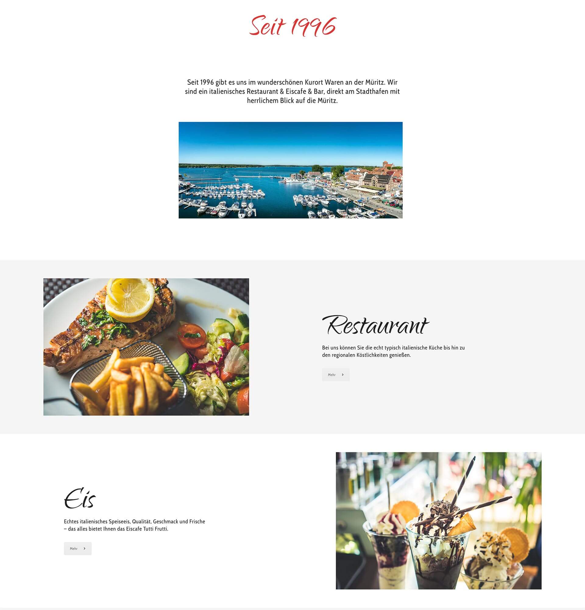 a website design for a restaurant
